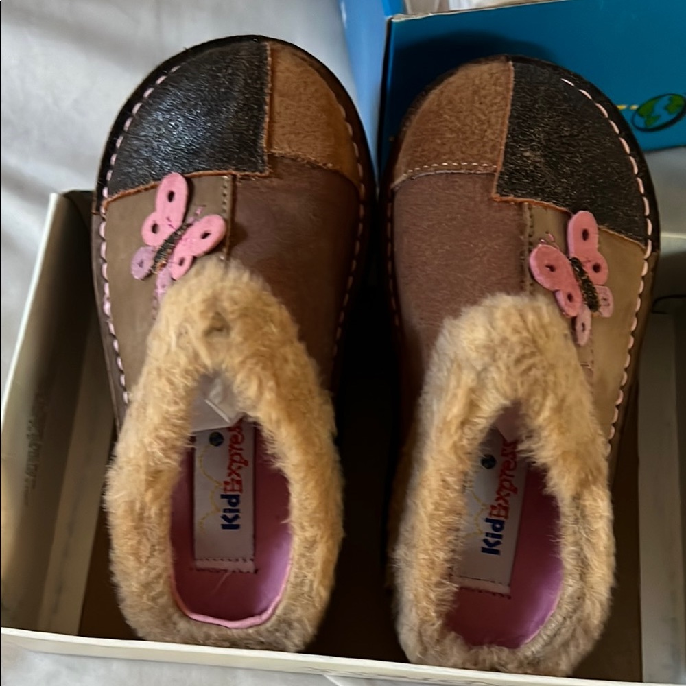 Kids Brown and Pink Shoes with Butterfly Design